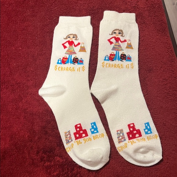 Accessories - White $Charge it$ Shop Til You Drop Graphic Socks